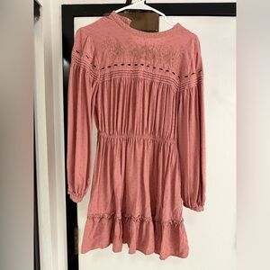 Zara Dusty Rose Embroidered Kids Dress